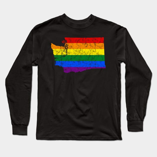 Washington State LGBT Rainbow Flag Long Sleeve T-Shirt by BadDesignCo